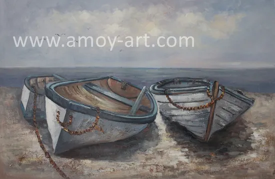 Handmade 3 Boats Landscape Canvas Oil Paintings for Wholesale 