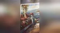 Handmade European Mediterranean Garden Landscape Oil Painting on Canvas 