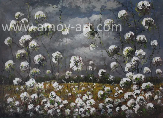 Handmade American Cotton Field Oil Paintings for Home Decoration 