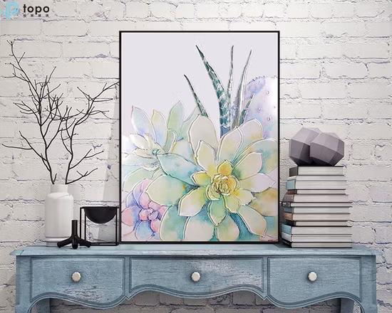 Wall Art Coloured Glass Decor Succulent Plant Painting (MR