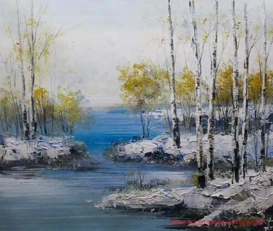 Home Decor Handmade Autumn Birch Canvas Oil Painting 