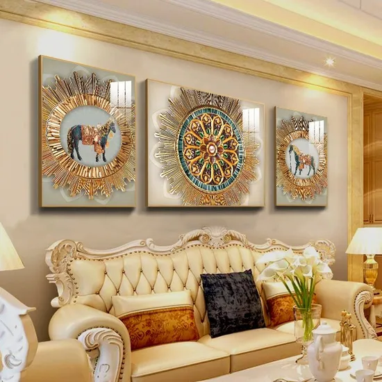 Wholesale Luxury Living Room Art Crystal Porcelain Decorative Paintings with 3 PCS 