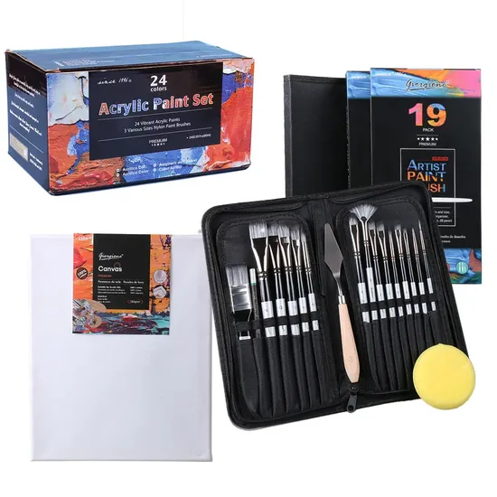 Acrylic Paint 19PCS Artist Paint Brush 30*40cm Canvas for Acrylic Oil Painting 